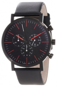 a.b. art Men's OC150 Series OC Black Stainless Steel Swiss Quartz Chrono Black Dial and Leather Strap Watch