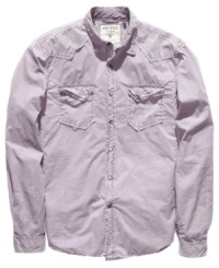 Feeling flexible. Add this long-sleeved shirt from Guess to your closet collection for quick style that goes with anything. Feeling flexible. Add this long-sleeved shirt from Guess to your closet collection for quick style that goes with anything.