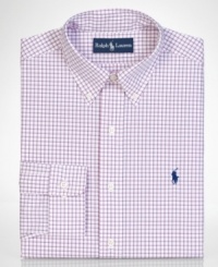 Square off. Crafted in a crisp check, this Polo Ralph Lauren shirt is a modern addition to your work wardrobe. Square off. Crafted in a crisp check, this Polo Ralph Lauren shirt is a modern addition to your work wardrobe.
