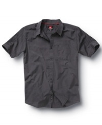 Step up your casual lineup with this sleek striped button-front shirt from Quiksilver. Step up your casual lineup with this sleek striped button-front shirt from Quiksilver.