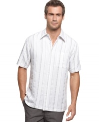 Stay on the straight path. Stripes add easy style to this comfortable short-sleeved shirt from Via Europa. Stay on the straight path. Stripes add easy style to this comfortable short-sleeved shirt from Via Europa.