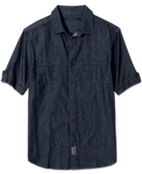 Rugged? Refined? Why have to choose? We say this short-sleeved, workwear-inspired style from Sean John could go either way. Wear it to dress up a sweater and khakis. Or dress down a jacket and tie. Rugged? Refined? Why have to choose? We say this short-sleeved, workwear-inspired style from Sean John could go either way. Wear it to dress up a sweater and khakis. Or dress down a jacket and tie.