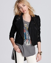 Rock the classic moto look with this chicly-cropped Free People jacket rendered in faux leather. Rock the classic moto look with this chicly-cropped Free People jacket rendered in faux leather.