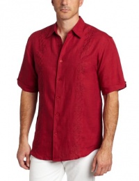 Cubavera Men's Short Sleeve Linen Engineered Panel Woven