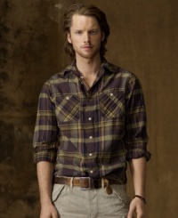 Layered or worn alone, this durable plaid cotton shirt gives a just-right rugged touch to any look. Layered or worn alone, this durable plaid cotton shirt gives a just-right rugged touch to any look.
