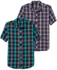 Bring a little prepster style into your casual wardrobe with this crisp plaid shirt from LRG. Bring a little prepster style into your casual wardrobe with this crisp plaid shirt from LRG.