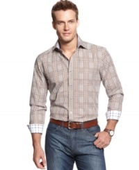 Country goes a a little urban with this plaid shirt from Tasso Elba. Country goes a a little urban with this plaid shirt from Tasso Elba.