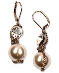 Indulge in this warmly colored earring style from Givenchy. Imitation pearls and crystal stones are showcased in a drop silhouette. Crafted in brown gold tone mixed metal. Approximate drop: 1-5/8 inches. Indulge in this warmly colored earring style from Givenchy. Imitation pearls and crystal stones are showcased in a drop silhouette. Crafted in brown gold tone mixed metal. Approximate drop: 1-5/8 inches.