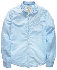 Take it down a notch with this casual classic woven shirt from Guess. Take it down a notch with this casual classic woven shirt from Guess.