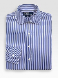 A trim, modern fit in the finest two-ply cotton poplin with handsome stripes for a polished look.Buttonfront Moderate spread collar Embroidered logo detail Cotton Machine wash Imported A trim, modern fit in the finest two-ply cotton poplin with handsome stripes for a polished look.Buttonfront Moderate spread collar Embroidered logo detail Cotton Machine wash Imported