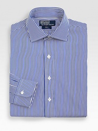 A trim, modern fit in the finest two-ply cotton poplin with handsome stripes for a polished look.Buttonfront Moderate spread collar Embroidered logo detail Cotton Machine wash Imported 