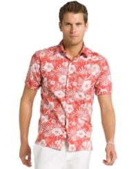 Take the party with you wherever you go in this fun tropical shirt from Izod. Take the party with you wherever you go in this fun tropical shirt from Izod.