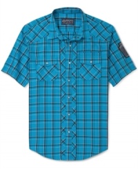 Pop some plaid under your seasonal layered look with this short-sleeved shirt from American Rag. Pop some plaid under your seasonal layered look with this short-sleeved shirt from American Rag.