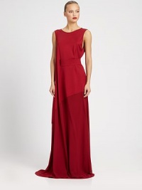 Panels in two subtly varied shades make up this silky, belted floor-length design.Jewel necklineSleevelessSelf belt detailAsymmetrical skirt seamV backSilk liningAbout 49 from natural waist50% silk/50% nylonDry cleanMade in Italy of imported fabricModel shown is 5'8 (172cm) wearing US size 4. Panels in two subtly varied shades make up this silky, belted floor-length design.Jewel necklineSleevelessSelf belt detailAsymmetrical skirt seamV backSilk liningAbout 49 from natural waist50% silk/50% nylonDry cleanMade in Italy of imported fabricModel shown is 5'8 (172cm) wearing US size 4.