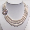 3-row White A Grade Freshwater Cultured Pearl Necklace with Mother of Pearl Clasp(6.5-7.5mm), 17, 18/18.5