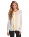 DKNYC Women's Washed Chiffon Long Sleeve Colorblock Cascade Blouse Jacket