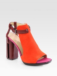 A powerful lacquered heel heightens this eye-catching silhouette, crafted of suede and fine leather. Lacquered heel, 4 (100mm)Stacked platform, ½ (15mm)Compares to a 3½ heel (90mm)Suede and leather upperAdjustable leather ankle strapLeather lining and solePadded insoleMade in Italy A powerful lacquered heel heightens this eye-catching silhouette, crafted of suede and fine leather. Lacquered heel, 4 (100mm)Stacked platform, ½ (15mm)Compares to a 3½ heel (90mm)Suede and leather upperAdjustable leather ankle strapLeather lining and solePadded insoleMade in Italy