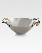 The delicate intricacy of nature unites with form and function in this gleaming stainless steel bowl accented with gilded lemons and oxidized metal handles, all crafted by one of America's premier metalwork artists.From the Lemonwood CollectionStainless steel/oxidized/gold-plated5¾H X 13¼ diam.Hand washImported