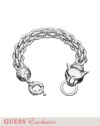 GUESS Women's Silver-Tone Cougar-Closure Link Bracelet, SILVER