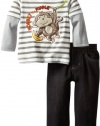 Kids Headquarters Baby-boys Infant Monkey Stripes Twofer Top with Jeans, Gray, 18 Months