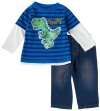 Kids Headquarters Baby-boys Infant Dino Stripes Twofer Top with Jeans, Blue, 24 Months