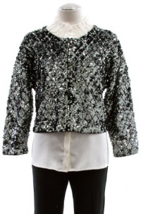 Marc by Marc Jacobs Black Multi Cotton 'Tela' Zip Front Sequined Sparkle Sweater Medium Marc by Marc Jacobs Black Multi Cotton 'Tela' Zip Front Sequined Sparkle Sweater Medium