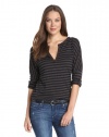 Michael Stars Women's Soho Stripe Roll Sleeve Faux Henley