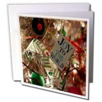 Jos Fauxtographee Holiday - A Joy To The World Ornament Hanging on a Christmas Tree in Mesquite, Nevada - Greeting Cards-12 Greeting Cards with envelopes