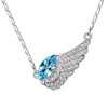 Contessa Bella Fancy Genuine 18k White Gold Plated Sparkling Aqua Blue and Clear Swarovski Austrian Crystal Elements Beautiful Angel Wing Women Charm Pendant Necklace Elegant Silver Color Crystal Fashion Jewelry