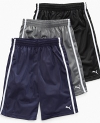 He'll attack the court in crisp style with these dazzle shorts from Puma. He'll attack the court in crisp style with these dazzle shorts from Puma.