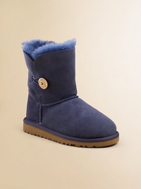 To cuff or not to cuff, that is the question posed by this short, convertible sheepskin style with one big wood button. Sheepskin upper with raw edge Logo button-and-loop closure Sheepskin lining EVA sole with foam cushioning Logo tab on heel Imported To cuff or not to cuff, that is the question posed by this short, convertible sheepskin style with one big wood button. Sheepskin upper with raw edge Logo button-and-loop closure Sheepskin lining EVA sole with foam cushioning Logo tab on heel Imported