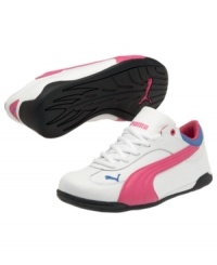 Time to get moving! These Fast Cat Jr sneakers from Puma are motorsport essentials and keep her comfortable and stylish in any outfit or stituation. Time to get moving! These Fast Cat Jr sneakers from Puma are motorsport essentials and keep her comfortable and stylish in any outfit or stituation.