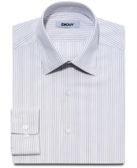 In a crisp tripe, this slim-fit dress shirt from DKNY is the right way to enliven your suit. In a crisp tripe, this slim-fit dress shirt from DKNY is the right way to enliven your suit.
