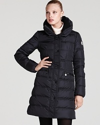 Winter weather is no match for this cozy down coat by Moncler. A high funnel collar with a soft knit lining lend extra protection as temperatures drop. Winter weather is no match for this cozy down coat by Moncler. A high funnel collar with a soft knit lining lend extra protection as temperatures drop.
