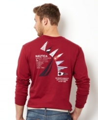 Long sleeve crew neck t-shirt by Nautica is bold and fresh. Long sleeve crew neck t-shirt by Nautica is bold and fresh.