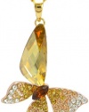 Stylized Butterfly Wing Drop Swarovski Elements Crystal Pendant Necklace (Yellow) 2004201