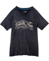 Worried about your summer look? The hip graphic on this v-neck from Armani Jeans makes this a safe tee. Worried about your summer look? The hip graphic on this v-neck from Armani Jeans makes this a safe tee.