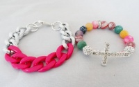 Set 2 Chunky Link Bracelet Hot Pink Links & Rainbow Cross Bracelet Set 2 Chunky Link Bracelet Hot Pink Links & Rainbow Cross Bracelet