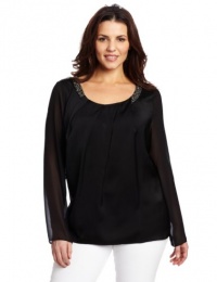 DKNYC Women's Plus-Size Long Sleeve Shirt