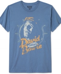 Jazzin' for Blue Jeans: A album-themed tee from Riff T-Shirt with a vintage-effect graphic showing David Bowie during his Eighties heyday. Jazzin' for Blue Jeans: A album-themed tee from Riff T-Shirt with a vintage-effect graphic showing David Bowie during his Eighties heyday.