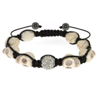 12mm White Pave Disco Ball Dia-Cut Adjustable Hot Skull Bracelet