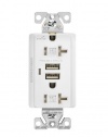 Cooper Wiring Devices TR7746W-BOX Combination USB Charger with Tamper Resistant Receptacle and Box, 20-Amp, White Finish