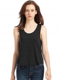 THE LOOKScoop neckRacerbackHi-lo hemTHE FITAbout 27 from shoulder to lowest part of hemTHE MATERIAL67% polyester/29% rayon/4% spandexCARE & ORIGINHand washImported THE LOOKScoop neckRacerbackHi-lo hemTHE FITAbout 27 from shoulder to lowest part of hemTHE MATERIAL67% polyester/29% rayon/4% spandexCARE & ORIGINHand washImported