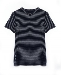 Line up for style. This striped t-shirt from Armani ups your casual cool. Line up for style. This striped t-shirt from Armani ups your casual cool.