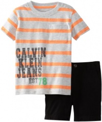 Calvin Klein Baby-boys Infant Stripes Tee with Shorts, Orange, 24 Months Calvin Klein Baby-boys Infant Stripes Tee with Shorts, Orange, 24 Months