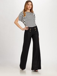 Stylish stripes meet a flattering silhouette with a comfortable, banded hem for a lovely blouse effect.BoatneckShort sleevesAllover stripesBanded hemAbout 27 from shoulder to hem88% rayon/12% spandexMachine washImported Model shown is 5'10 (177cm) wearing US size Small. Stylish stripes meet a flattering silhouette with a comfortable, banded hem for a lovely blouse effect.BoatneckShort sleevesAllover stripesBanded hemAbout 27 from shoulder to hem88% rayon/12% spandexMachine washImported Model shown is 5'10 (177cm) wearing US size Small.