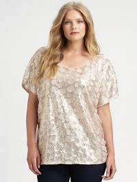 Beyond glamorous, this sequin top features a relaxed-yet-feminine fit. Thus short-sleeve style pairs perfectly with straight-leg or skinny pants.ScoopneckShort sleevesPull-on styleBoxy fitAbout 26 from shoulder to hemViscoseDry cleanImported