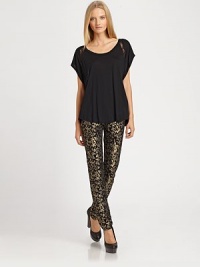 Lavish lace inserts and short dolman sleeves vivify this lengthy silk tee. RoundneckShort dolman sleevesLace insertsLonger length hits below hipsAbout 15 from natural waistSilkDry cleanImportedModel shown is 5'10 (177cm) wearing US size Small. Lavish lace inserts and short dolman sleeves vivify this lengthy silk tee. RoundneckShort dolman sleevesLace insertsLonger length hits below hipsAbout 15 from natural waistSilkDry cleanImportedModel shown is 5'10 (177cm) wearing US size Small.