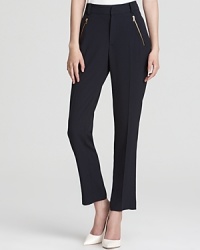 Exposed gold zippers, a high waistline and cropped length of these MARC BY MARC JACOBS pants bringing high style to the office cooler. Exposed gold zippers, a high waistline and cropped length of these MARC BY MARC JACOBS pants bringing high style to the office cooler.