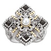 925 Silver, Freshwater Pearl & Onyx Cross Ring with 18k Gold Accents- Sizes 6-8